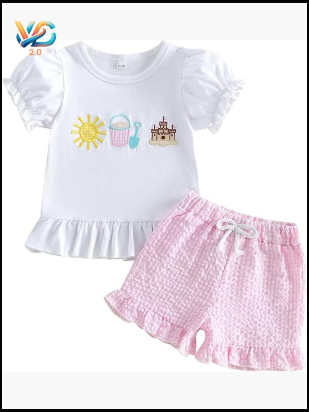 Toddler Girl Puff Sleeve Top & Plaid Shorts Set Summer Beach Outfit